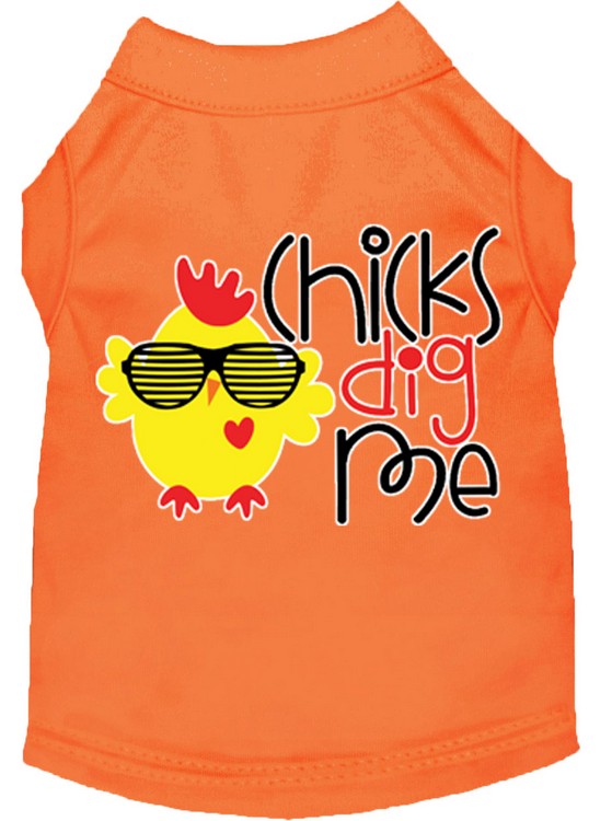 Chicks Dig Me Screen Print Dog Shirt Orange Med